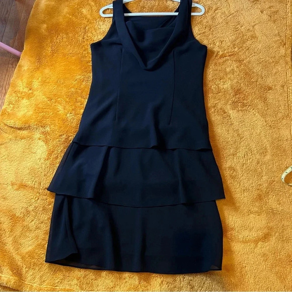 Serene Women Black Tiered Dress M(8-10) Cocktail Cowl Chiffon Preppy Ocassion - Picture 16 of 17